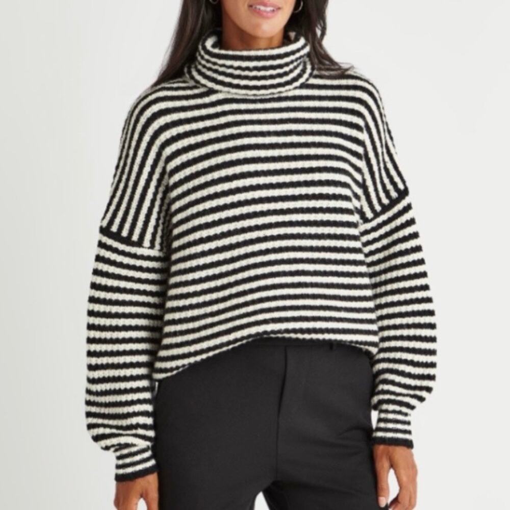 Splendid x Cella Jane Blog Knit Sweater Black White Stripe Wool‎ Cashmere Medium